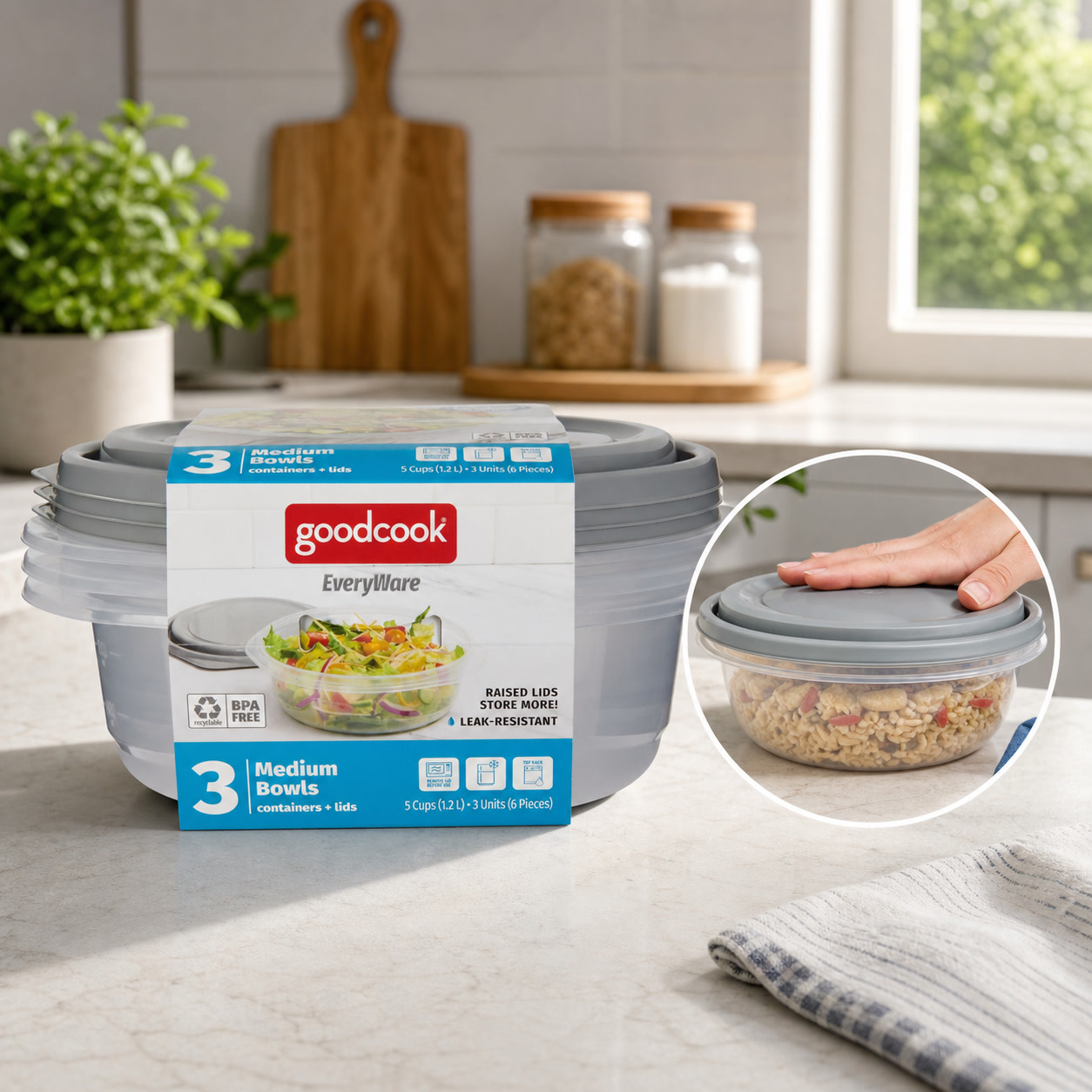 Food Storage In Pantry - 6개입 원형 5컵 음식 보관 용기(뚜껑