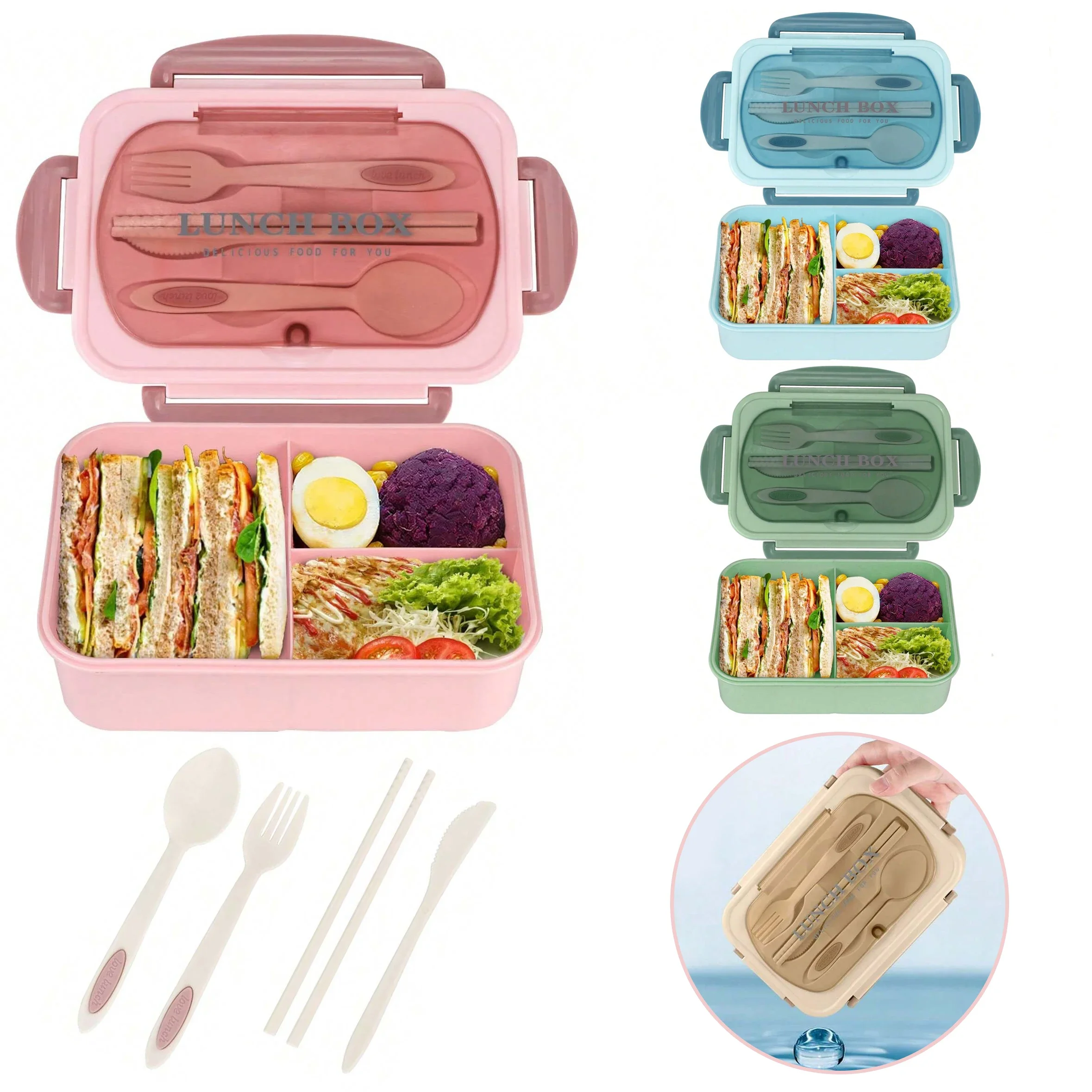 Food Storage With Compartments - 성인용 3칸 도시락통, 남녀공용 휴대용 도시락,