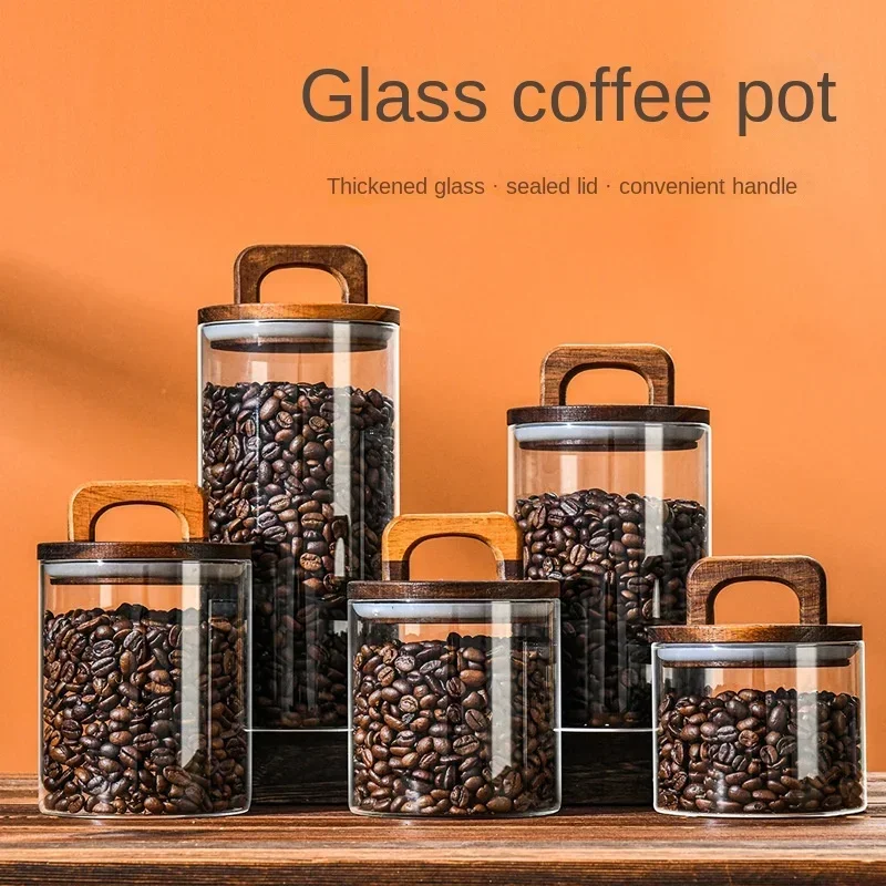 Food Storage Glass Set - 800-2100ml 나무 뚜껑 유리 항아리 1pc