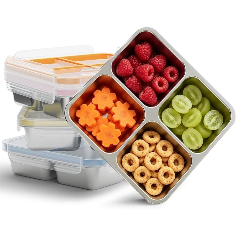 Food Storage With Compartments - GIGI 4팩 스테인리스 스낵 용기, 4칸