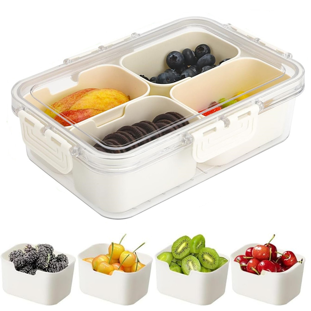 Food Storage With Compartments - 휴대용 식품 보관함, 스낵 보관함, 뚜껑이
