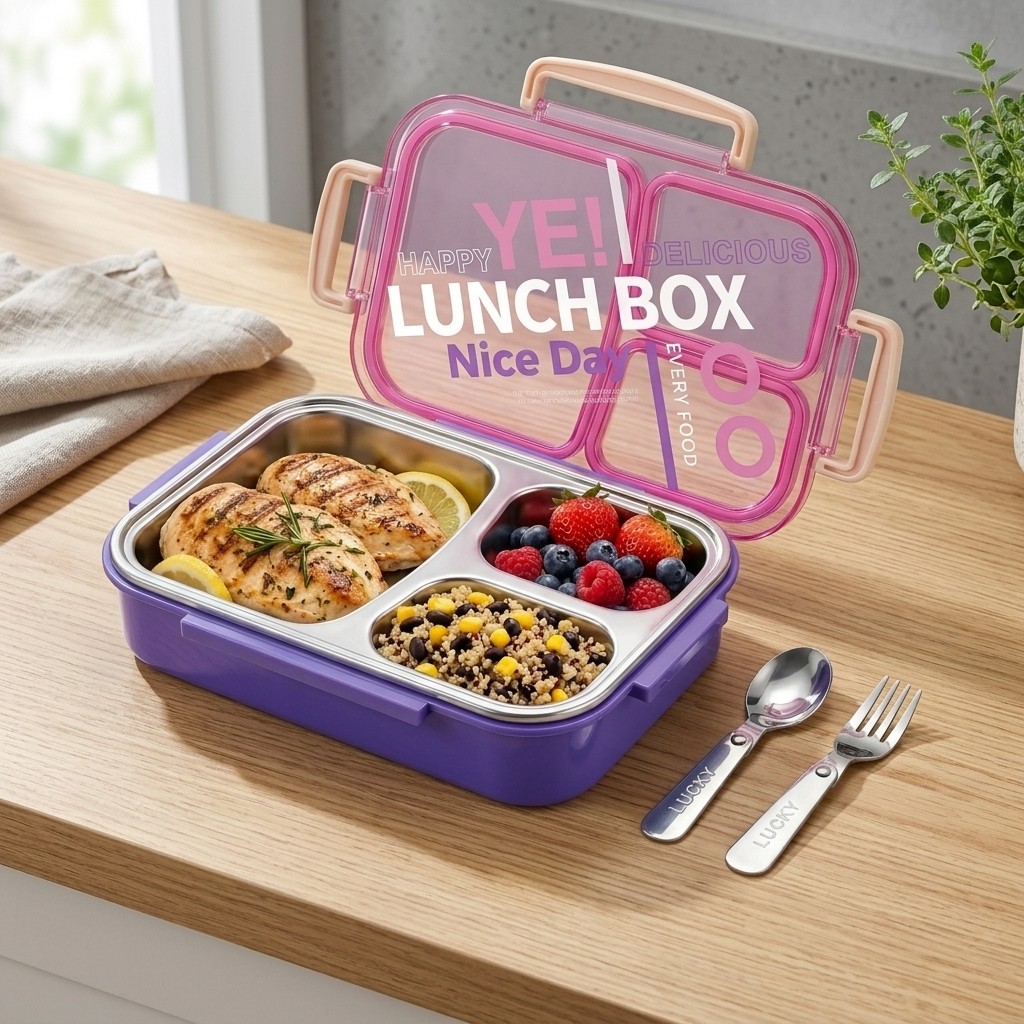 Food Storage 30 Years - 전자레인지용 304 스테인리스 도시락 2/3칸 벤토