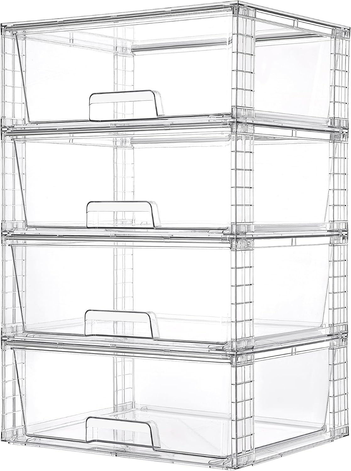 Stackable Pantry Bin - 4개들이 대형 투명 적층형 수납 서랍,