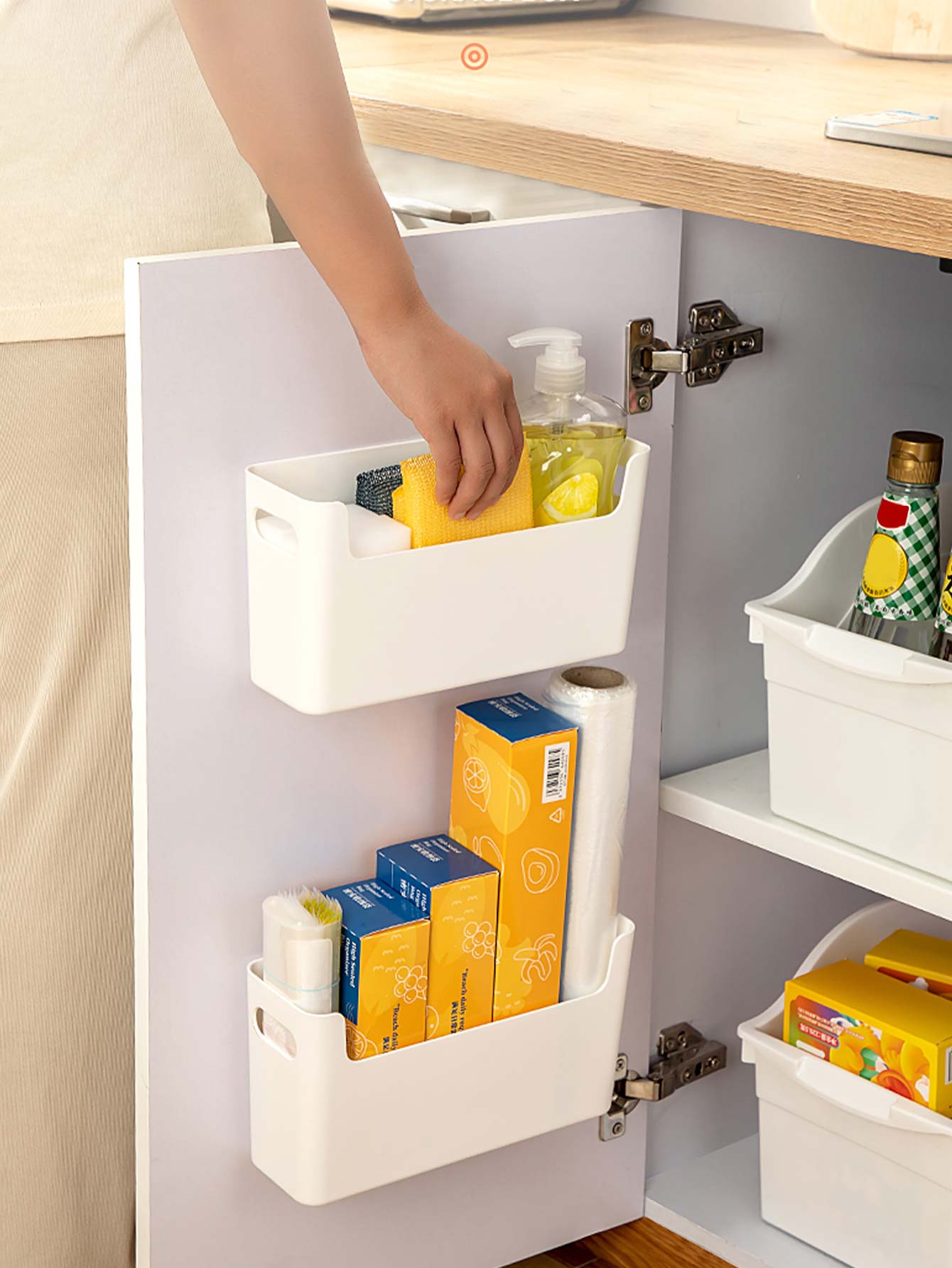 Food Storage Cabinet For Kitchen - 펀치프리 캐비닛 도어 정리함 플라스틱 벽걸이