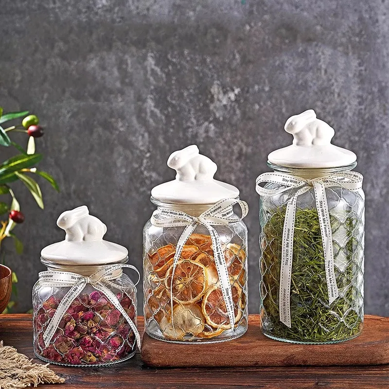 Food Storage Acrylic Containers - 투명 유리 밀폐병, 세라믹 뚜껑, 식품
