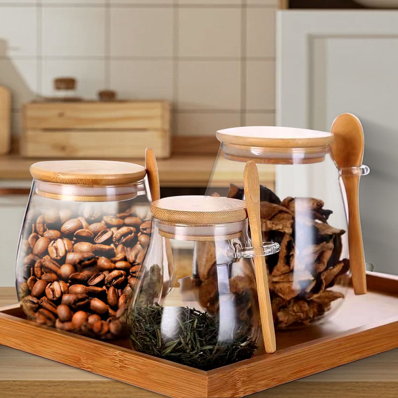 숟가락과 뚜껑이 있는 34온스 밀봉 유리병 투명 양념병 - Food Storage Glass Set 리뷰 및 가격