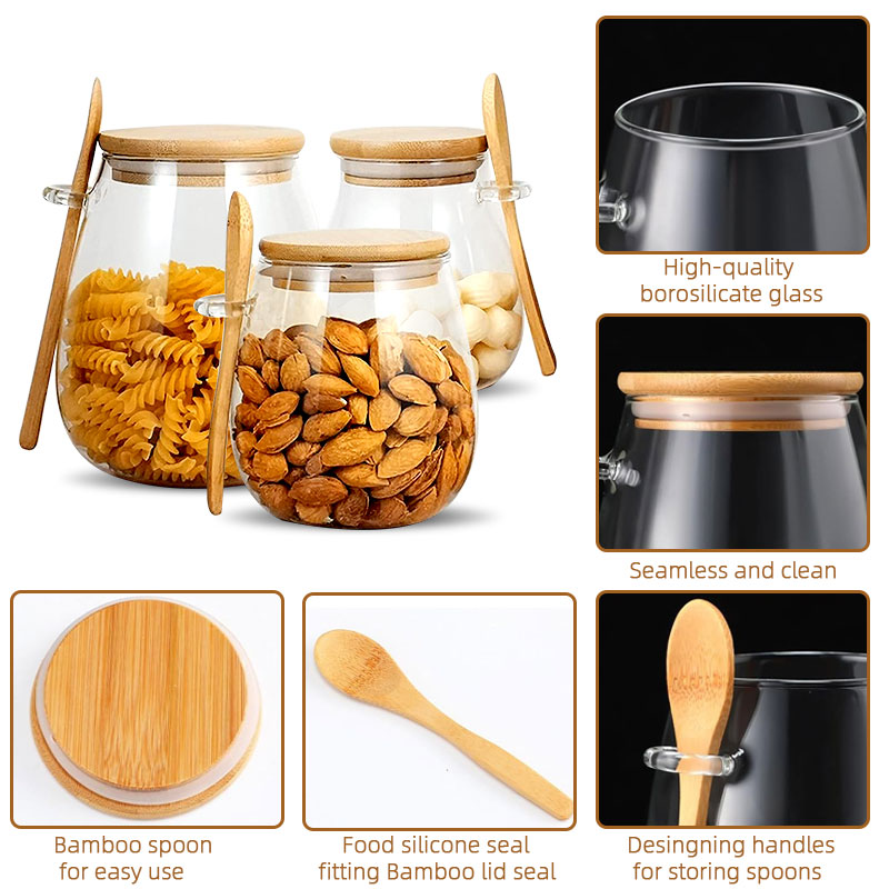 숟가락과 뚜껑이 있는 34온스 밀봉 유리병 투명 양념병 - Food Storage Glass Set 리뷰 및 가격