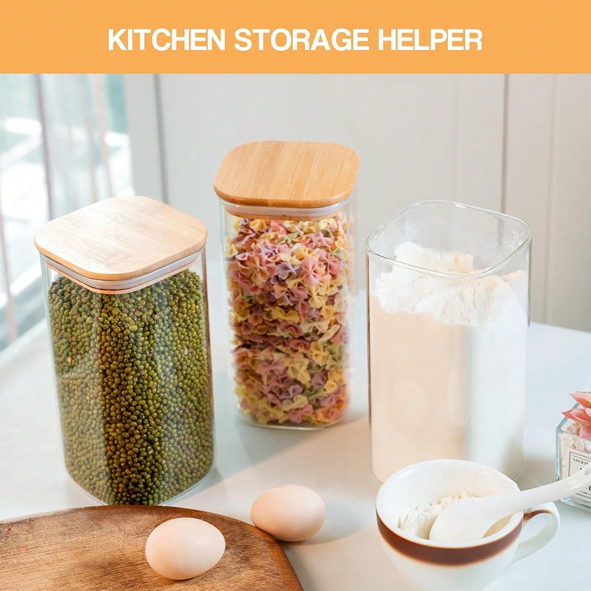 6개 세트 유리 식품 보관 용기, 모던한 사각 유리 캐 - Food Storage In Pantry 리뷰 및 가격