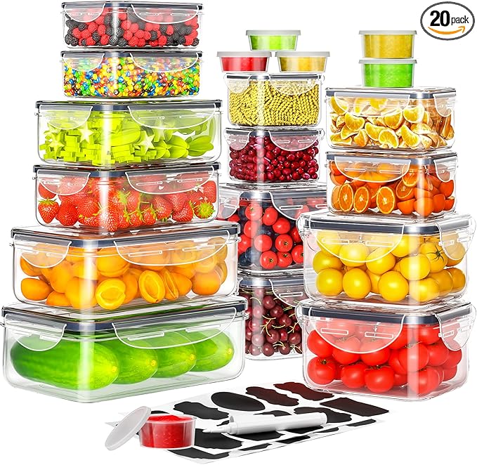 40개의 밀폐 식품 보관 용기 세트, 20개의 투명 플 - Stackable Pantry Bin 리뷰 및 가격