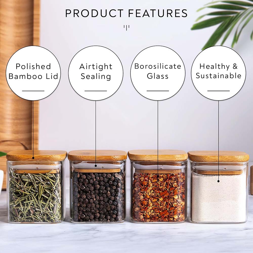 향신료 라벨이 있는 유리 항아리 세트, 대나무 뚜껑이  - Food Storage Containers Set 리뷰 및 가격