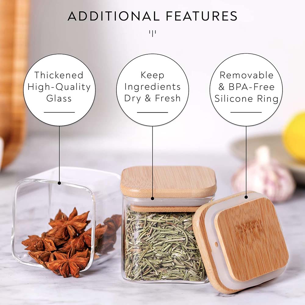 향신료 라벨이 있는 유리 항아리 세트, 대나무 뚜껑이  - Food Storage Containers Set 리뷰 및 가격