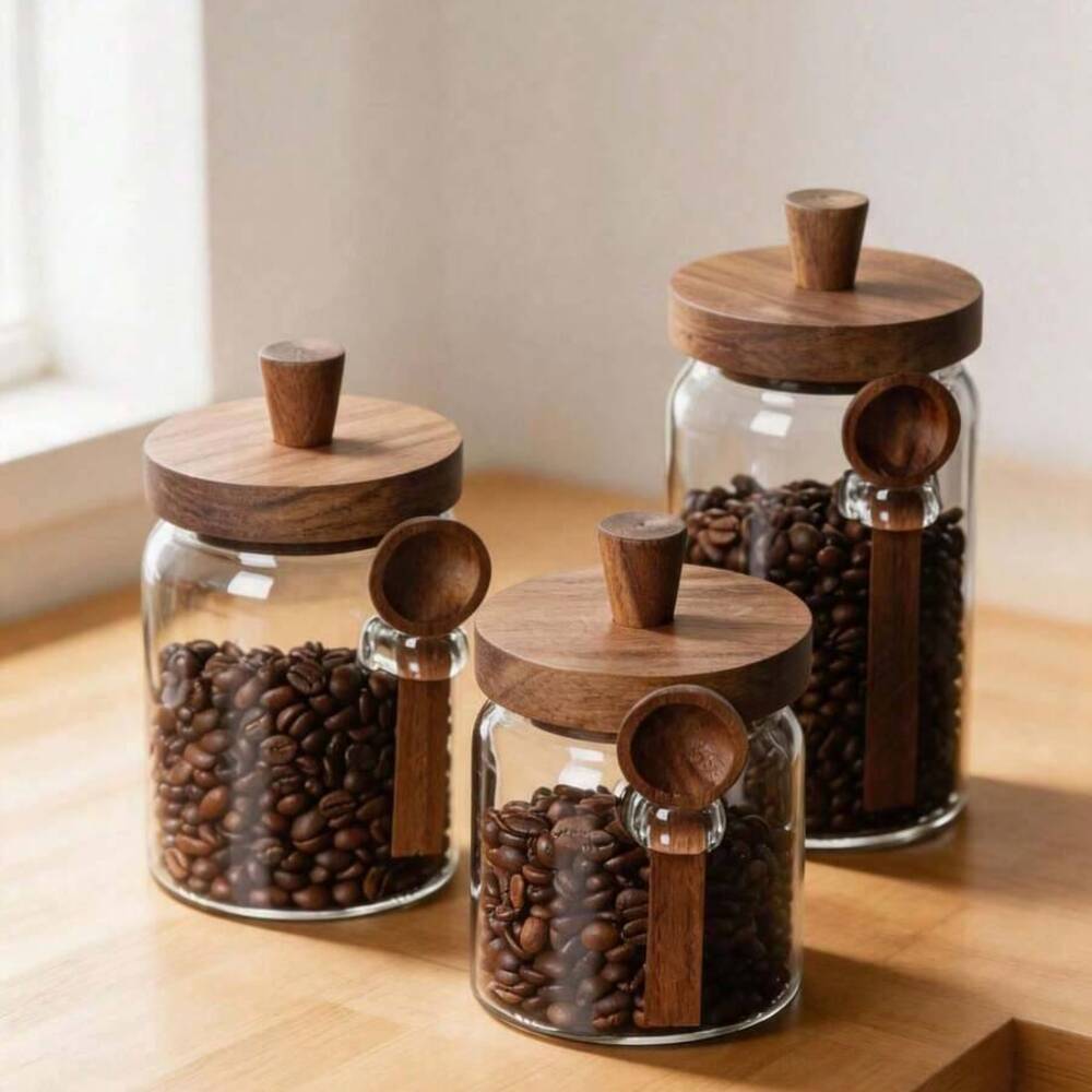 3개 세트 투명 유리병 나무 뚜껑 및 어울리는 스푼 포 - Food Storage Glass Set 리뷰 및 가격
