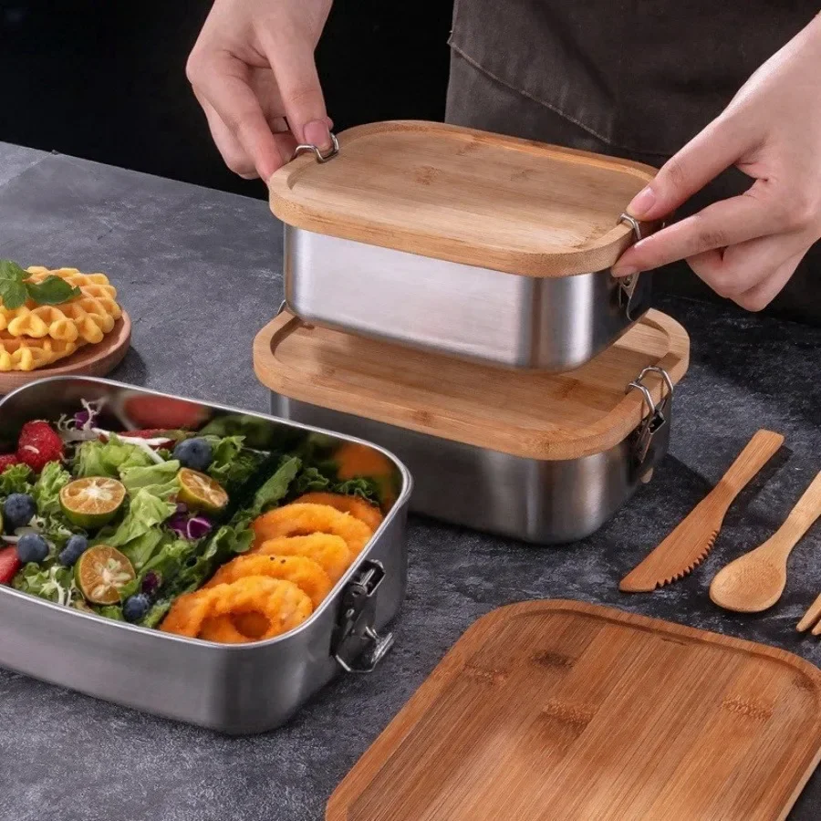새로운 304 스테인리스 스틸 대나무 뚜껑 도시락, 일 - Food Storage Stainless Steel 리뷰 및 가격