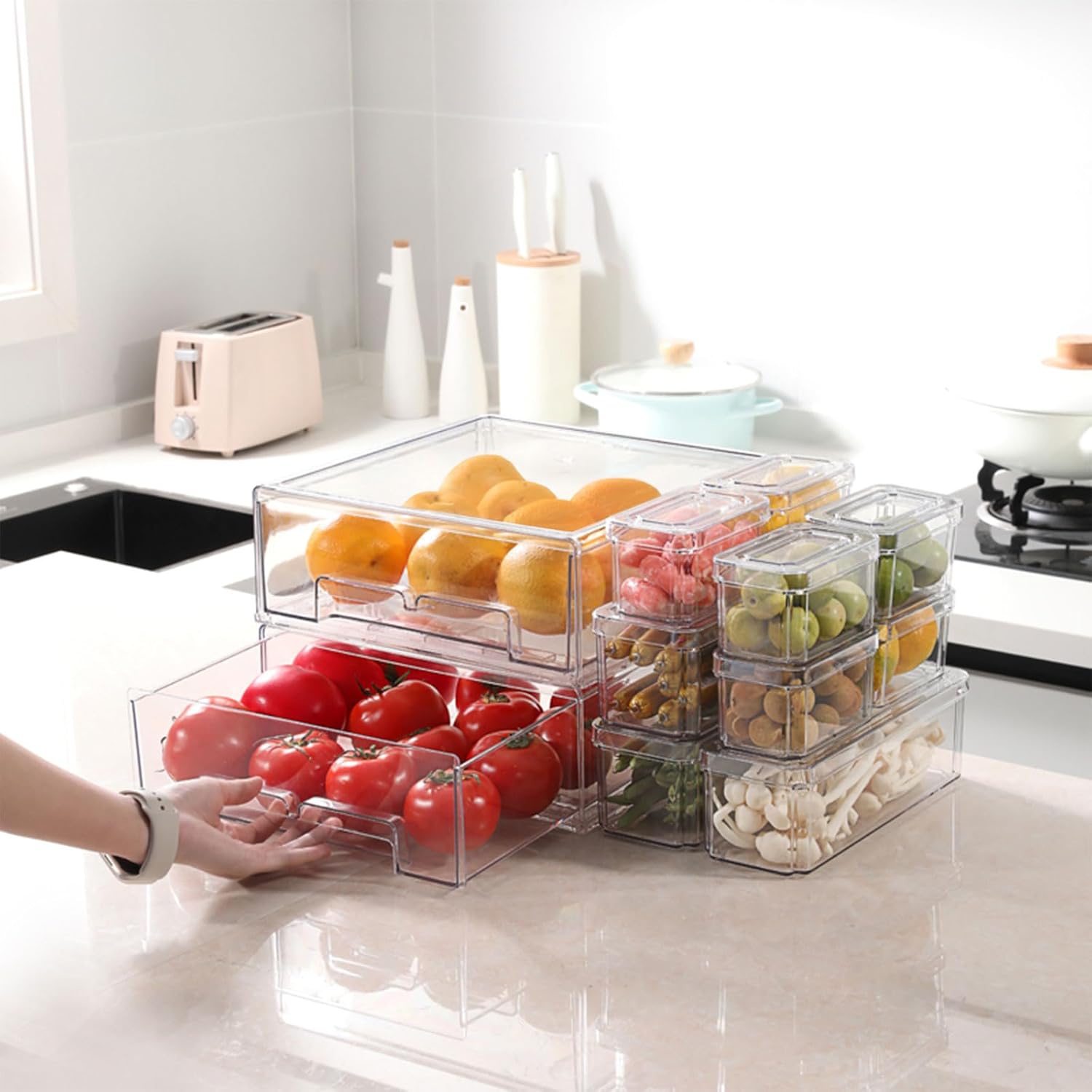 10/14개 뚜껑 있는 냉장고 정리함, 슬라이드형 서랍 - Stackable Pantry Bin 리뷰 및 가격