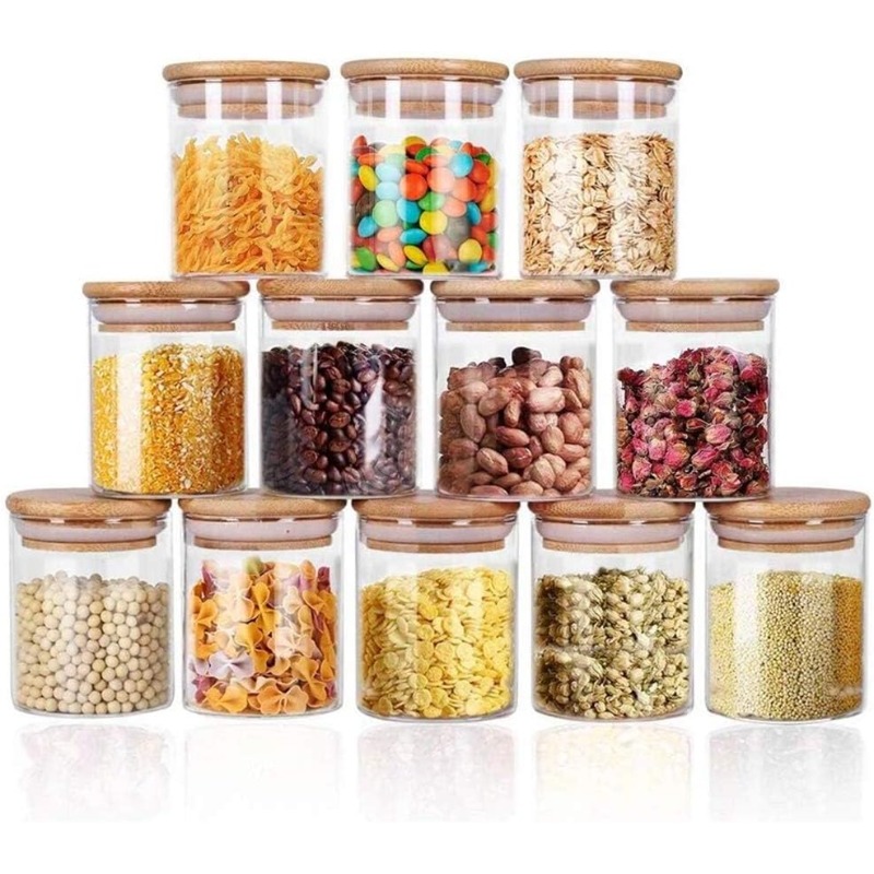 대나무 밀폐 뚜껑과 라벨이 있는 유리병 12개 세트,  - Food Storage Glass Set 리뷰 및 가격