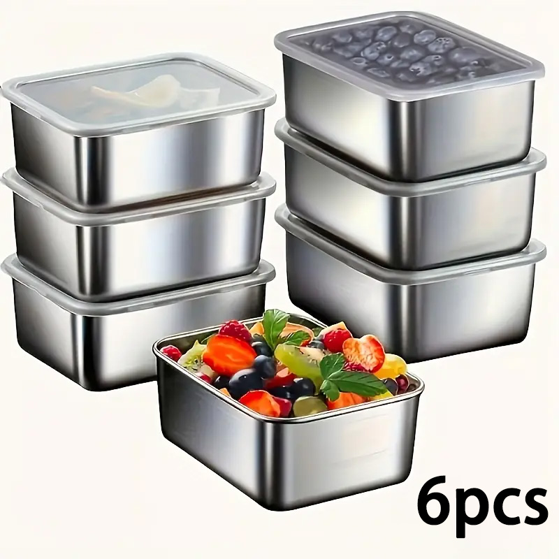 뚜껑이 있는 6피스 스테인레스 스틸 식품 보관 용기 세 - Food Storage Types 리뷰 및 가격