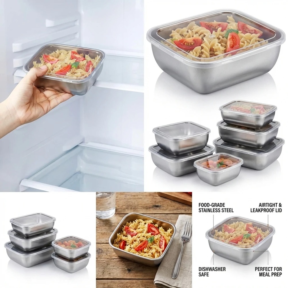 6pcs 스텐 밀폐 용기 스텐 반찬통 누수 방지 6pc - Food Storage Stainless Steel 리뷰 및 가격