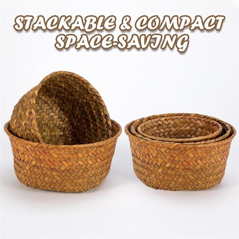 SHGO-라운드 해초 직조 보관 바구니-3세트 농가용  - Stackable Pantry Bin 리뷰 및 가격