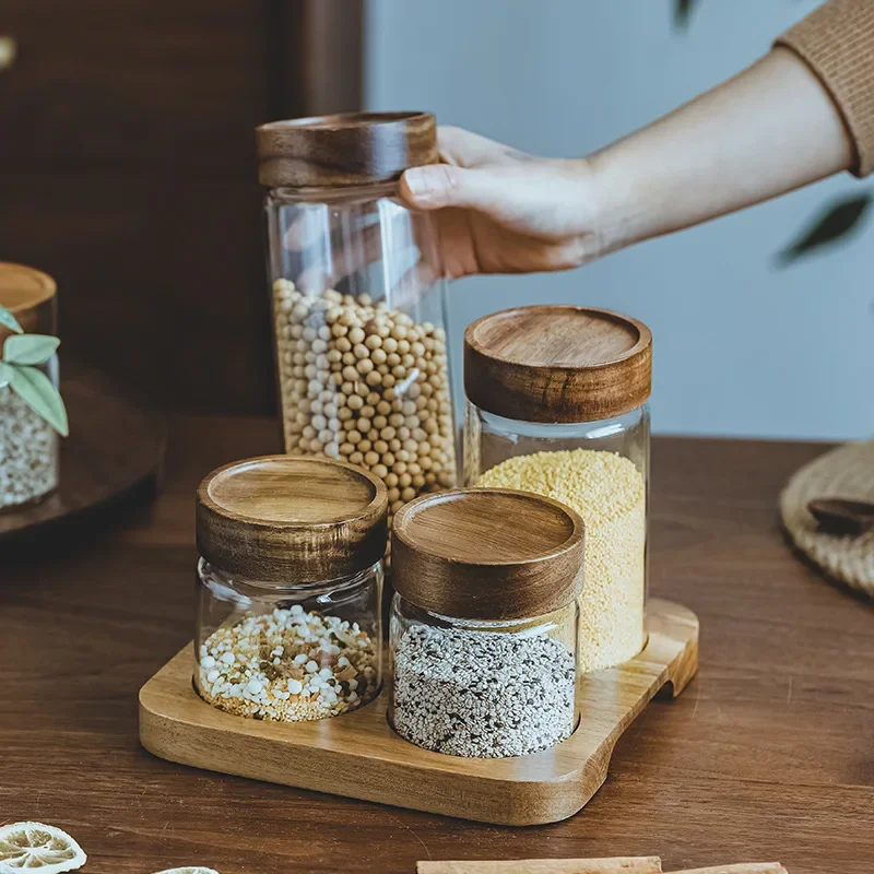 목재 뚜껑 오거나이저 유리 밀폐 용기, 주방 보관 병, - Food Storage Glass Set 리뷰 및 가격