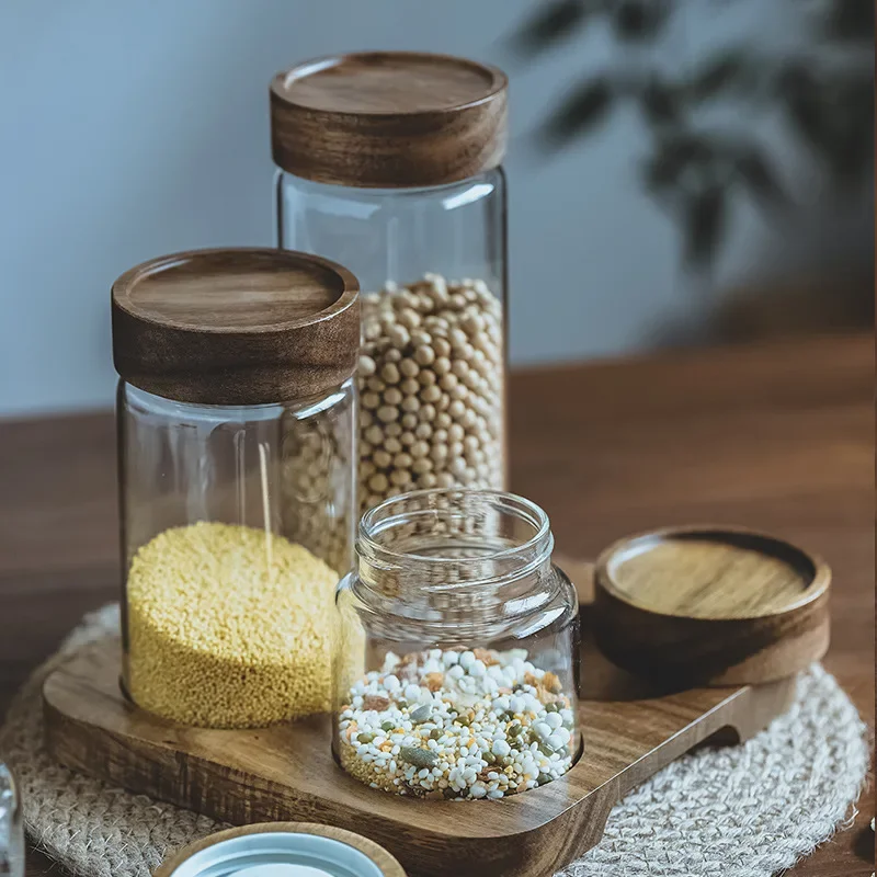 목재 뚜껑 오거나이저 유리 밀폐 용기, 주방 보관 병, - Food Storage Glass Set 리뷰 및 가격
