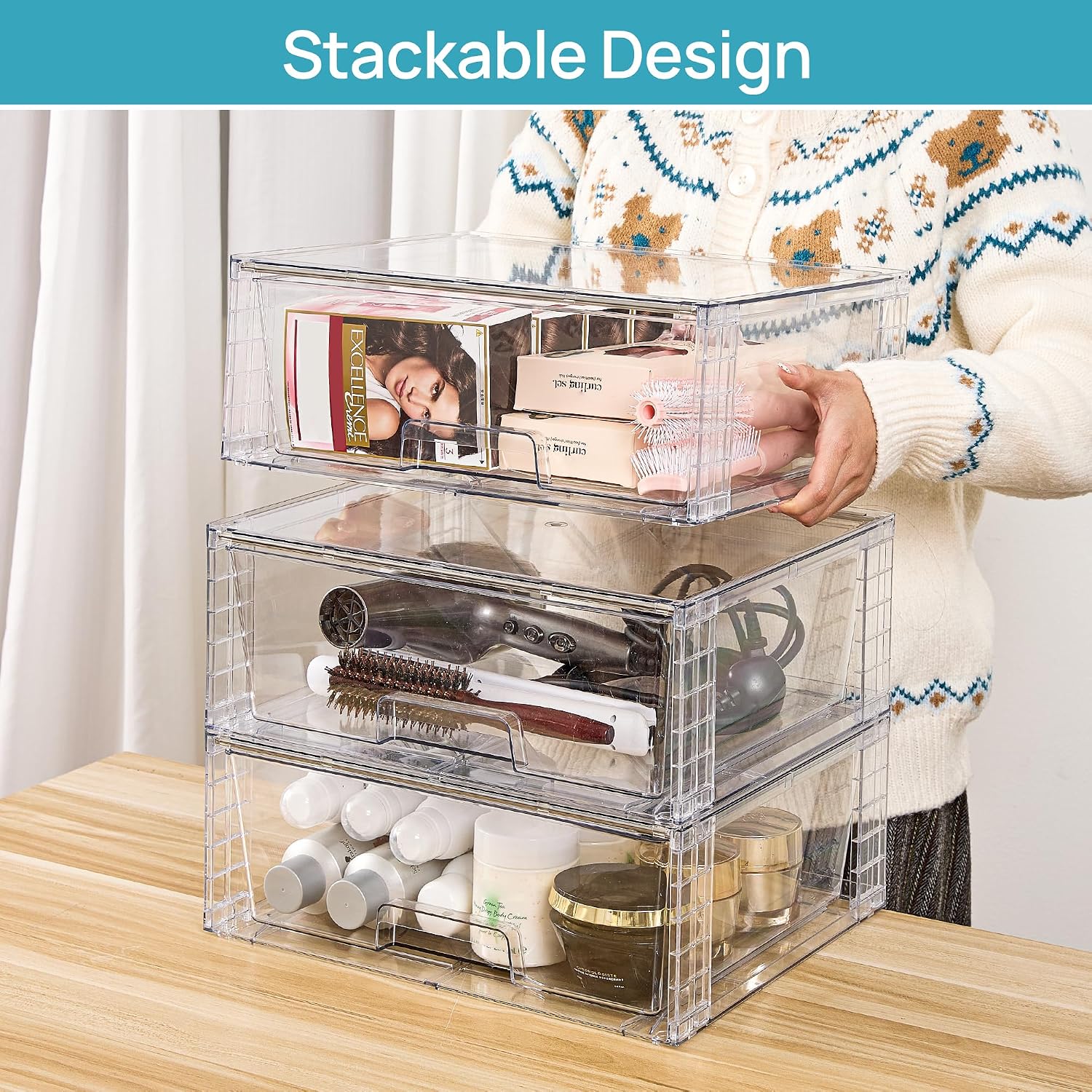 4개들이 대형 투명 적층형 수납 서랍, 간편 조립 플라 - Stackable Pantry Bin 리뷰 및 가격
