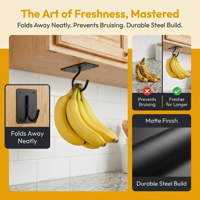 블랙 메탈 셀프 접착식 바나나 걸이 접이식 수납 랙 공 - Food Storage Cabinet For Kitchen 리뷰 및 가격