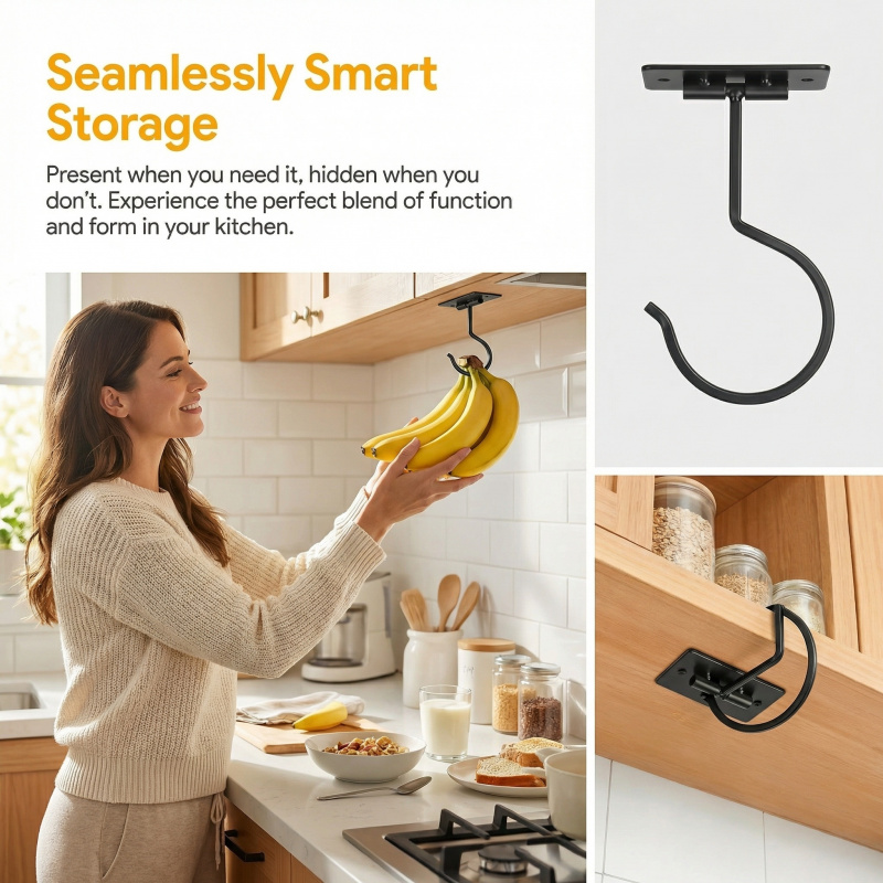 블랙 메탈 셀프 접착식 바나나 걸이 접이식 수납 랙 공 - Food Storage Cabinet For Kitchen 리뷰 및 가격